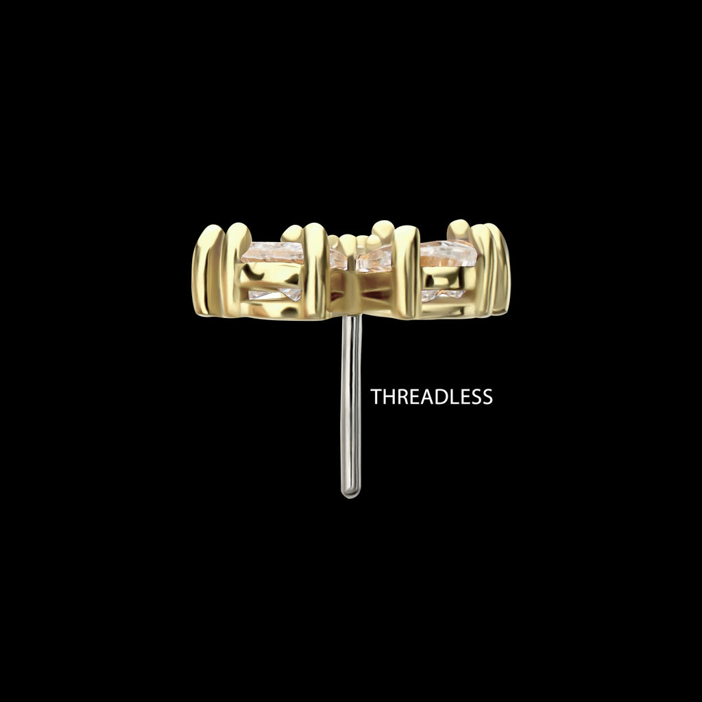 Low Profile Prong Set 5-Teardrop Gem Radiant Bloom Flower Flatback Stud Earring / Nosering - Gem in 14Kt Yellow Gold