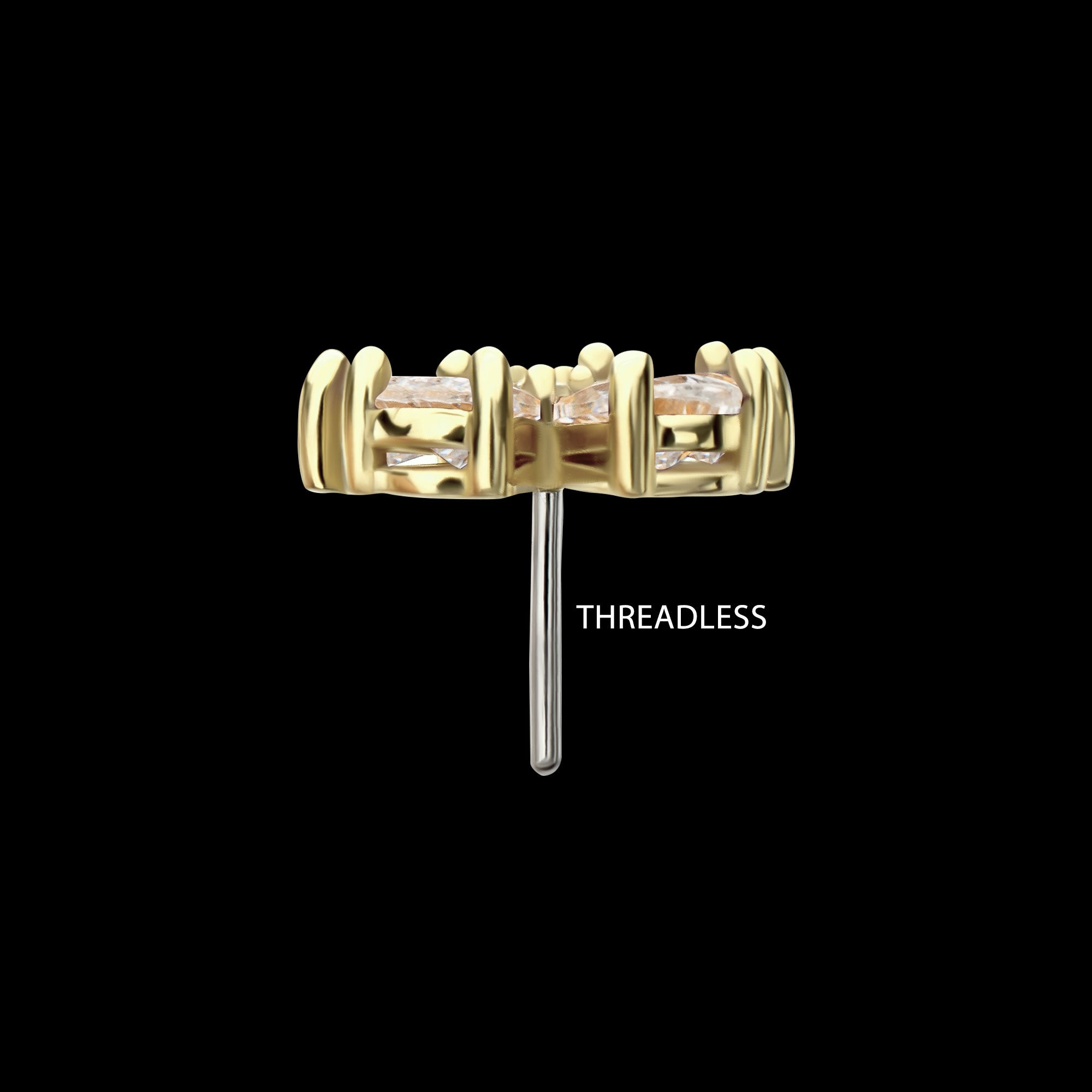 Low Profile Prong Set 5-Teardrop Gem Radiant Bloom Flower Flatback Stud Earring / Nosering - Gem in 14Kt Yellow Gold