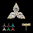 Low Profile Trinity Gem Crowned with 3-Prong Gem Flatback Stud Earring / Nosering - Gem in 14Kt Yellow Gold