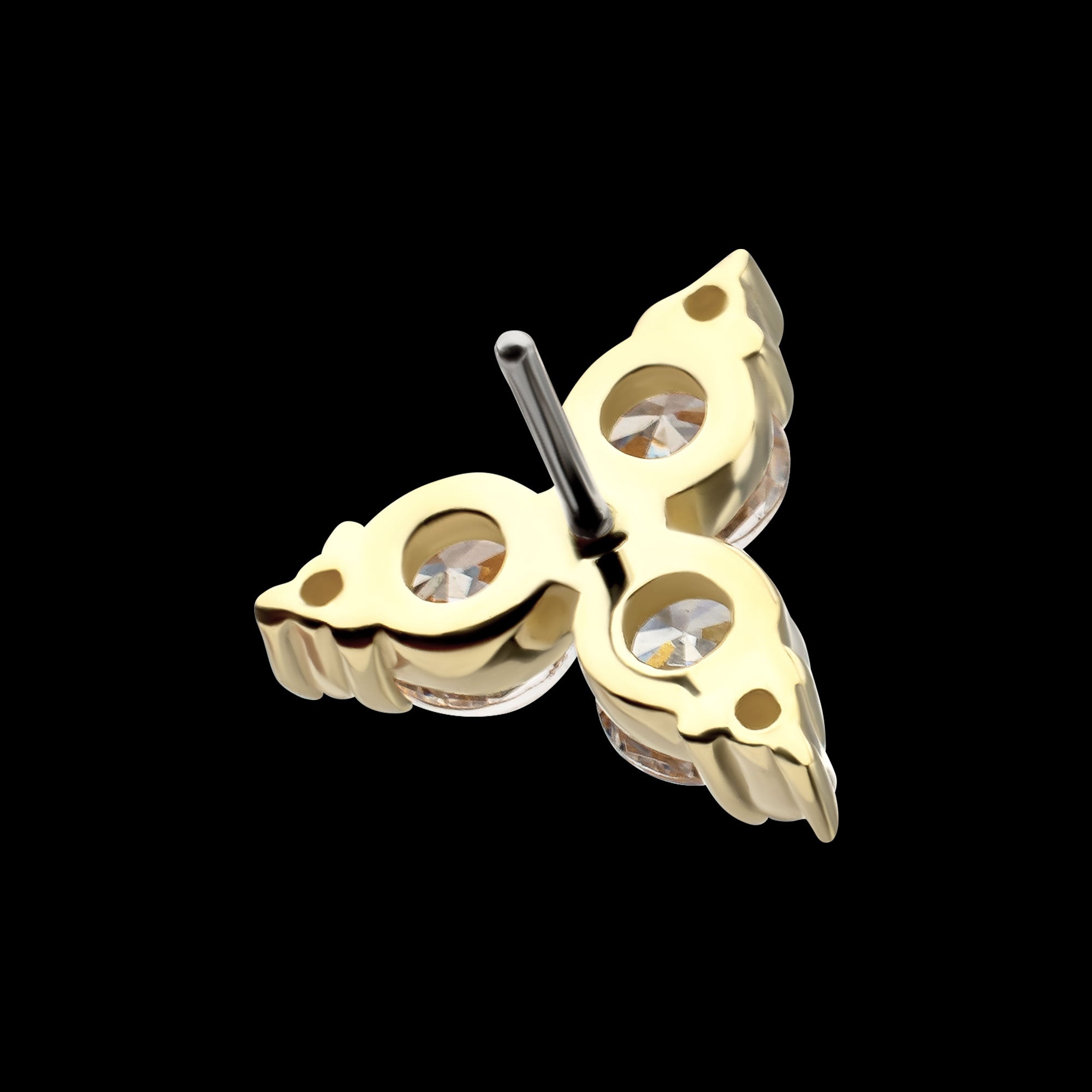 Low Profile Trinity Gem Crowned with 3-Prong Gem Flatback Stud Earring / Nosering - Gem in 14Kt Yellow Gold