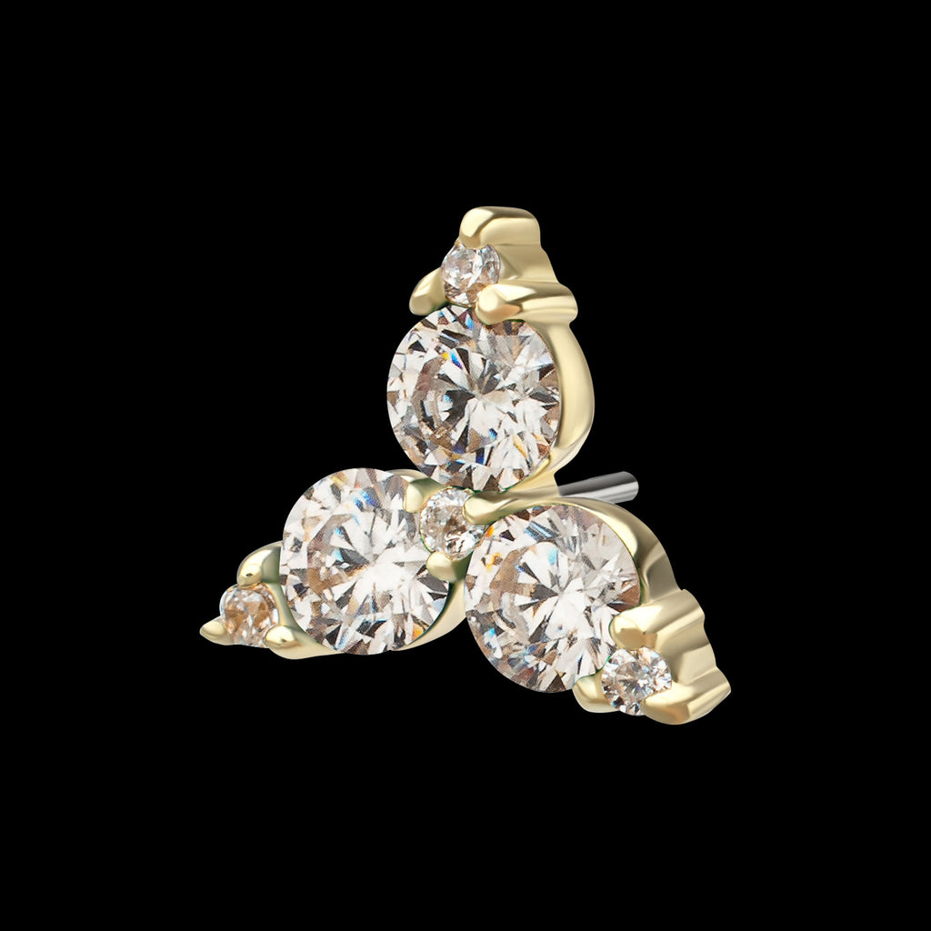 Low Profile Trinity Gem Crowned with 3-Prong Gem Flatback Stud Earring / Nosering - Gem in 14Kt Yellow Gold