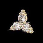 Low Profile Trinity Gem Crowned with 3-Prong Gem Flatback Stud Earring / Nosering - Gem in 14Kt Yellow Gold