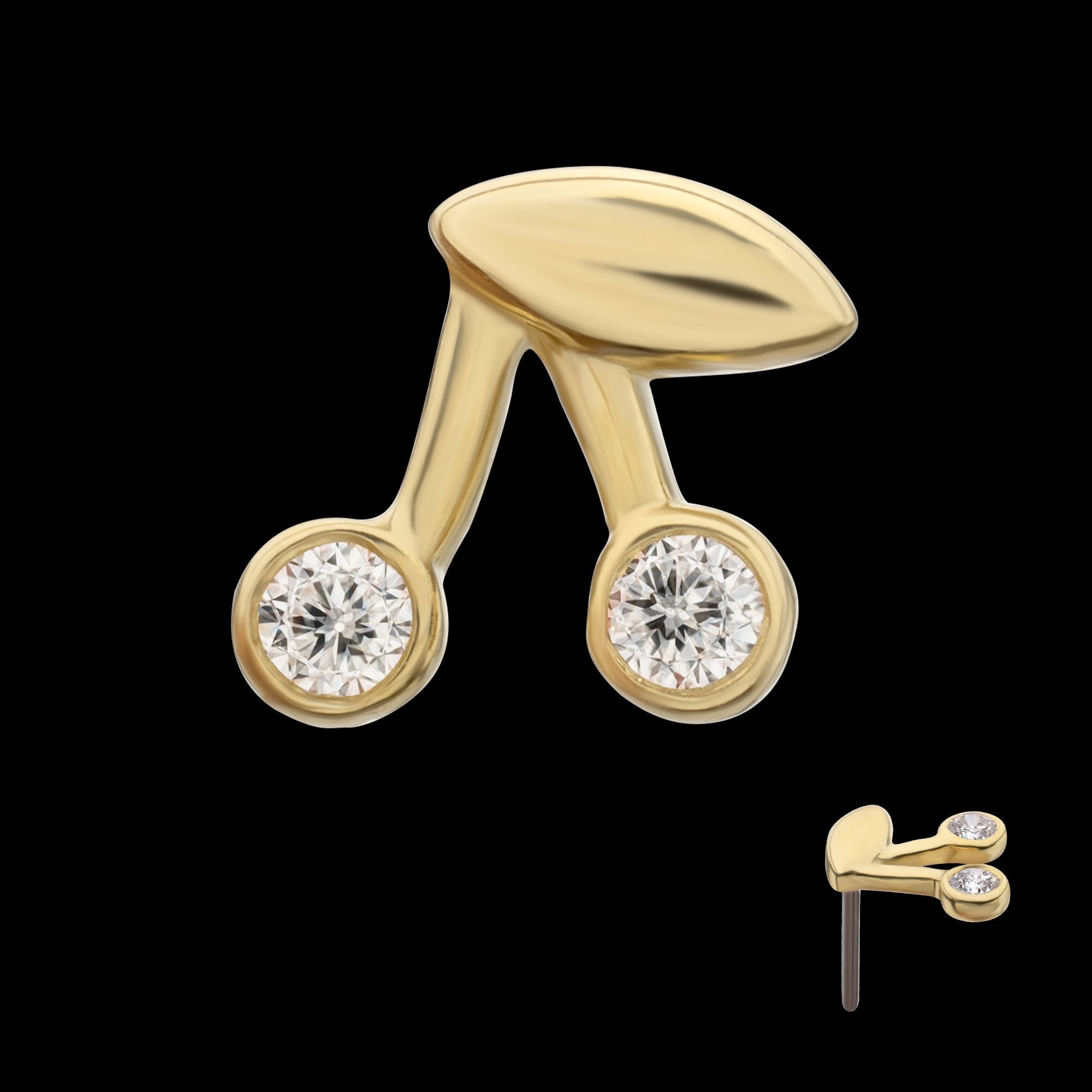 Double Round Bezel Gem Cherry Threadless Earring / Nosering – 14Kt Yellow Gold