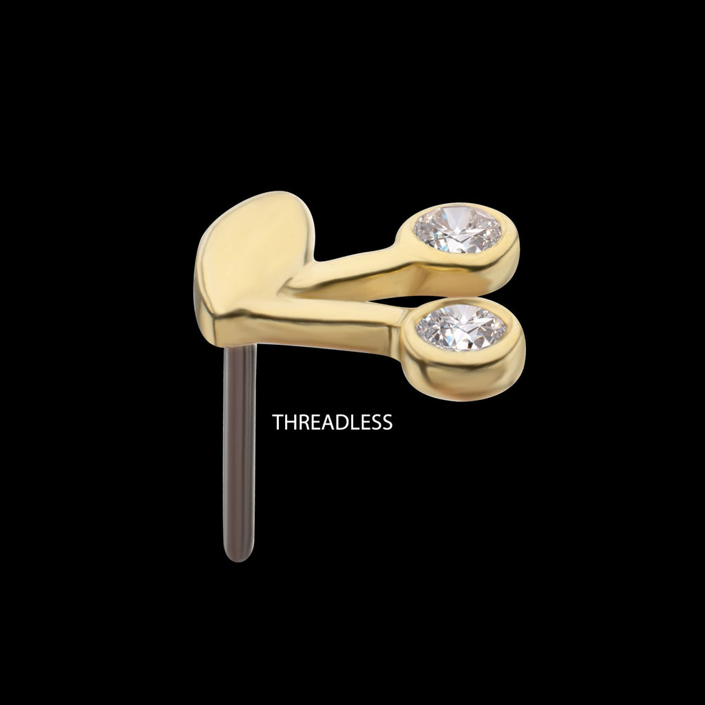 Double Round Bezel Gem Cherry Threadless Earring / Nosering – 14Kt Yellow Gold