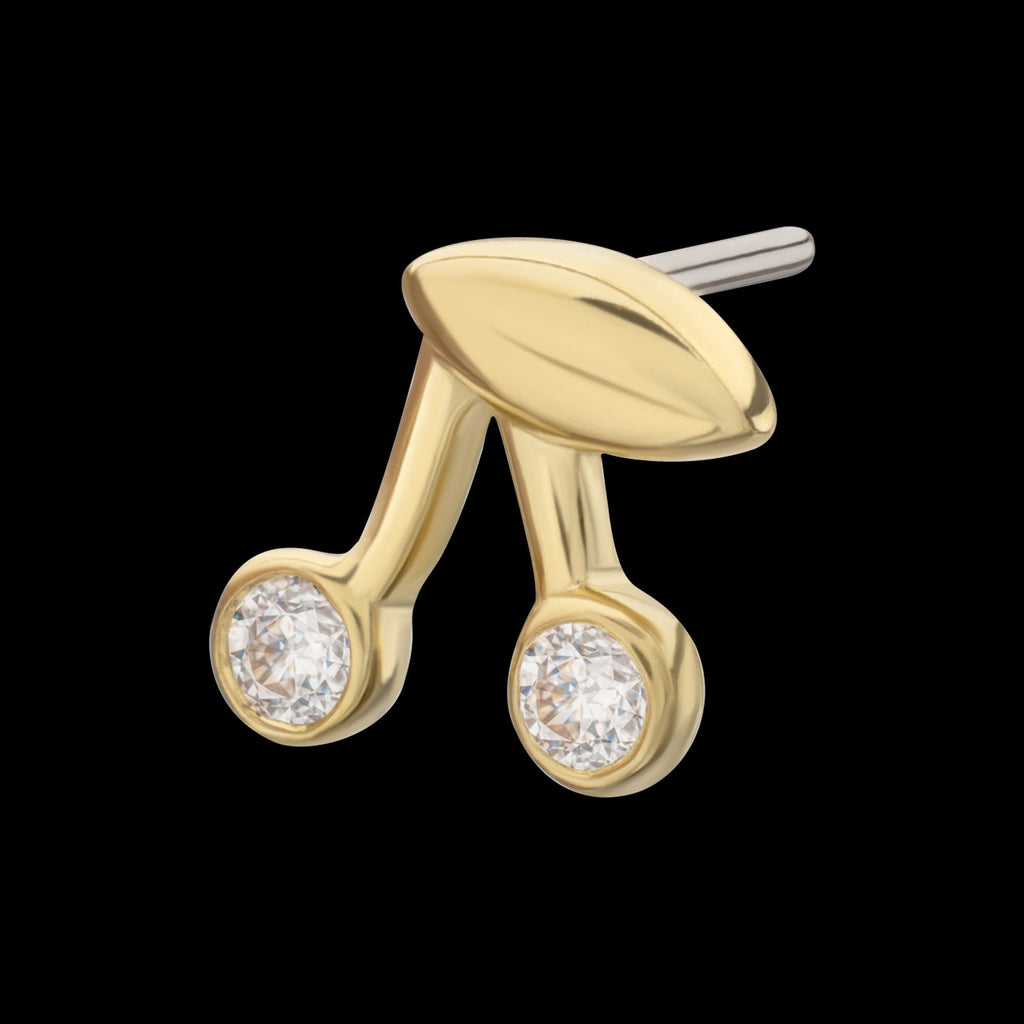 Double Round Bezel Gem Cherry Threadless Earring / Nosering – 14Kt Yellow Gold