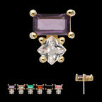 Baguette & Square Prong Set Multi-Gem Flatback Stud Earring / Nosering - Gem in 14Kt Yellow Gold