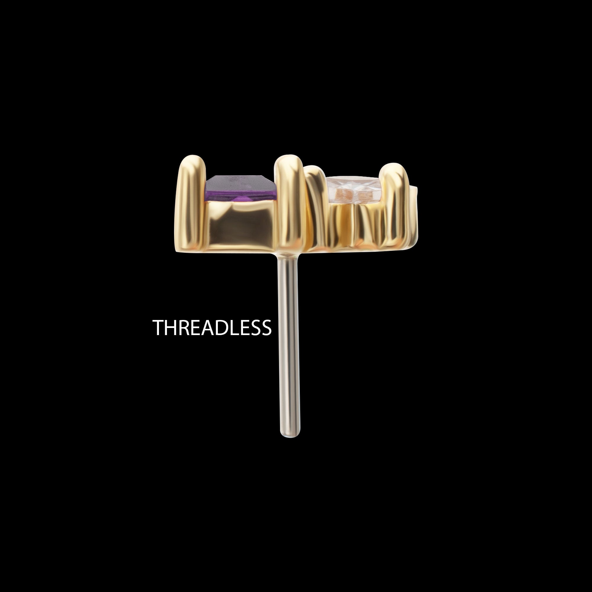 Baguette & Square Prong Set Multi-Gem Flatback Stud Earring / Nosering - Gem in 14Kt Yellow Gold