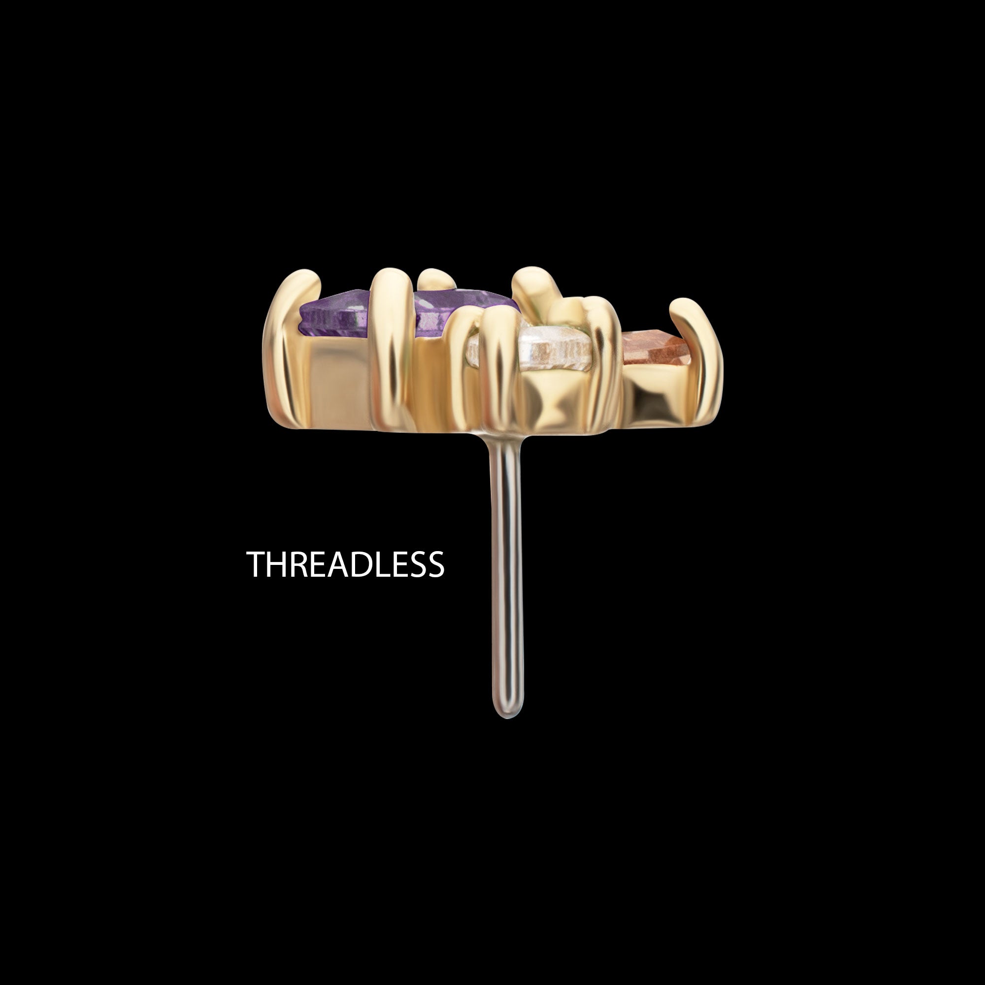 3-Cluster Round, Square & Baguette Prong Set Multi-Gem Flatback Stud Earring / Nosering - Gem in 14Kt Yellow Gold