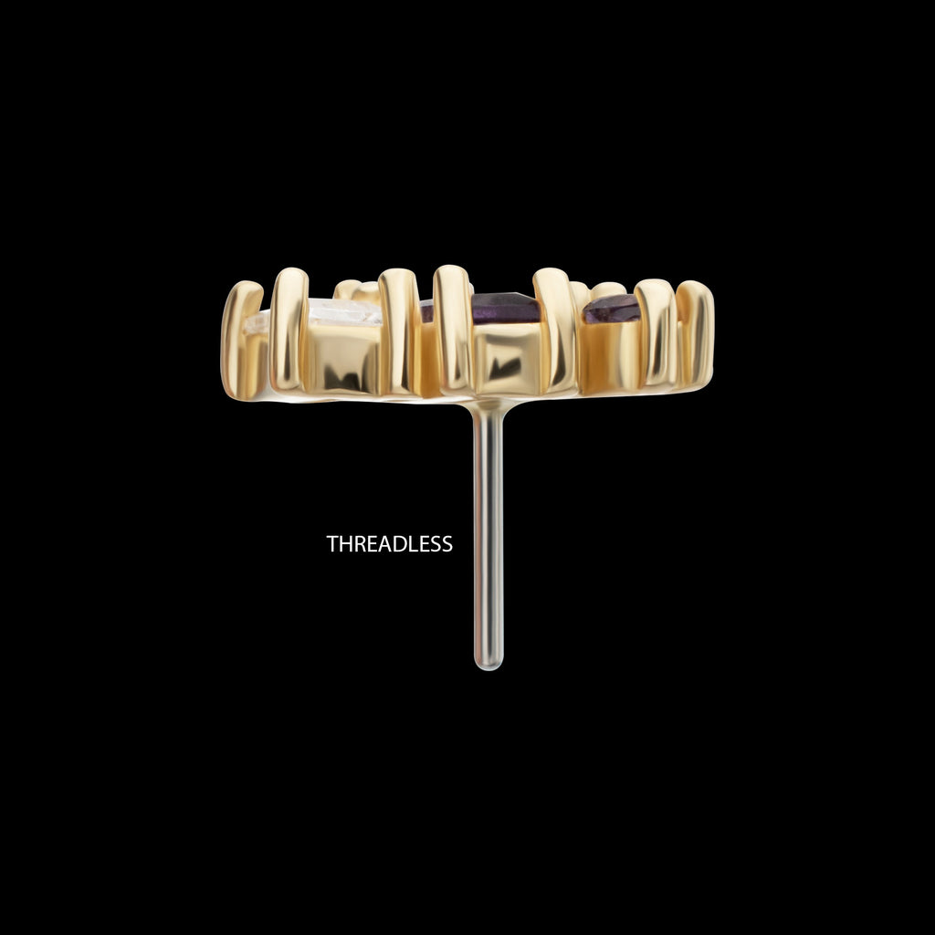 4-Staggered Baguette Cluster Prong Set Multi-Gem Flatback Stud Earring / Nosering - Gem in 14Kt Yellow Gold