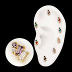 4-Staggered Baguette Cluster Prong Set Multi-Gem Flatback Stud Earring / Nosering - Gem in 14Kt Yellow Gold