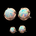 14Kt Rose Gold Prong Set White Opal Flatback Stud Earring / Nosering