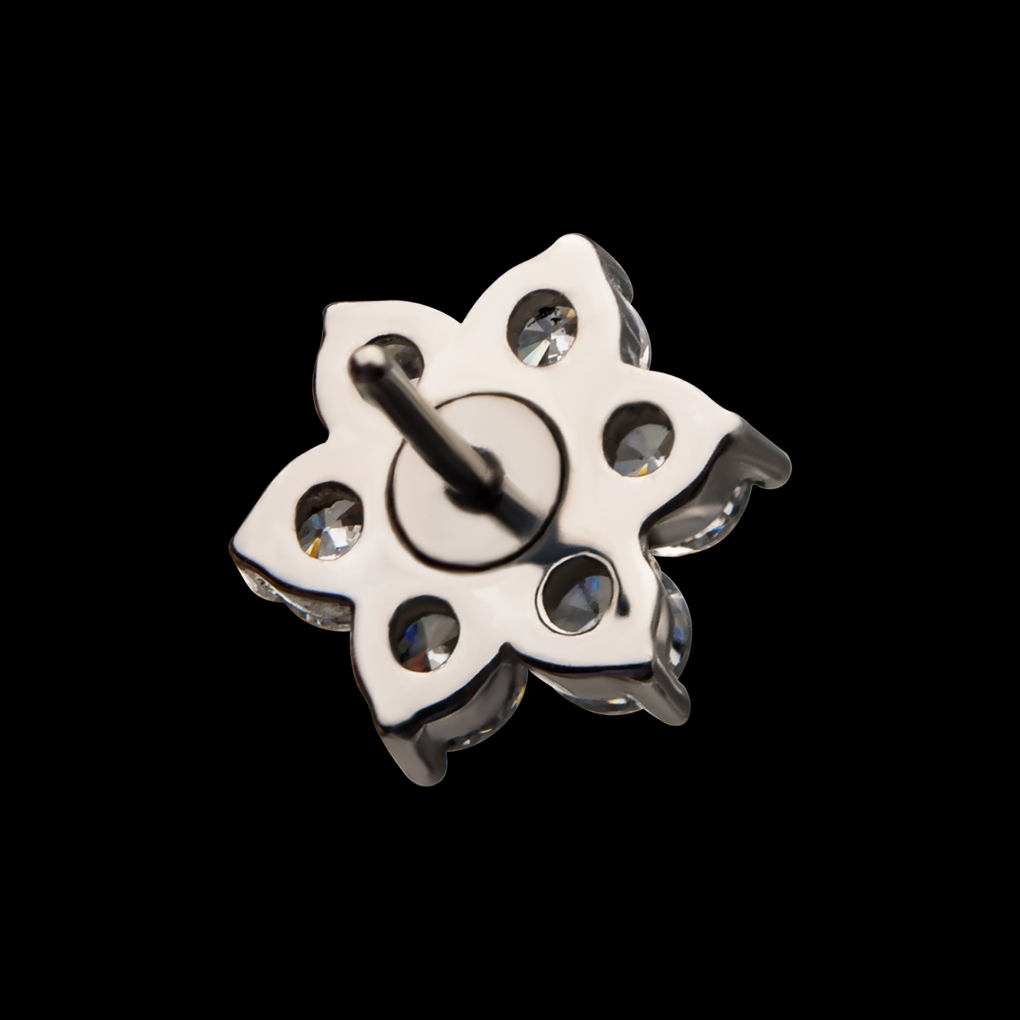6-Clear CZs and White Synthetic Opal Flatback Stud Earring / Nosering - Synthetic Opal & Clear CZ & Opal in 14Kt White Gold