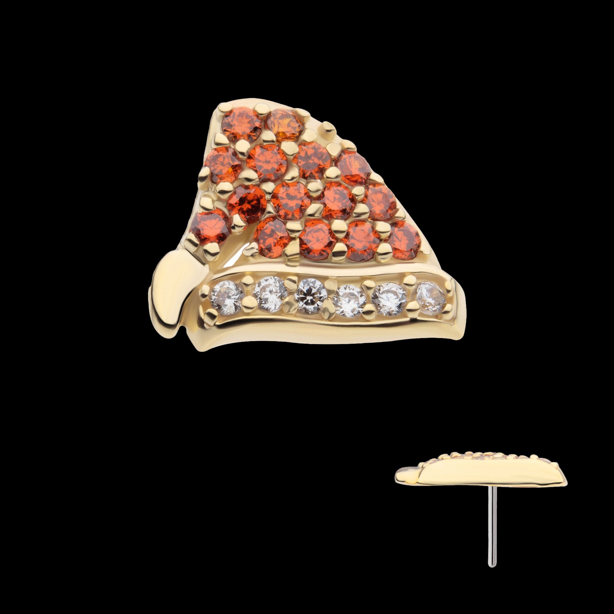 Pave Set Garnet & Clear Gem Santa Hat Flatback Stud Earring / Nosering - Garnet in 14Kt Yellow Gold