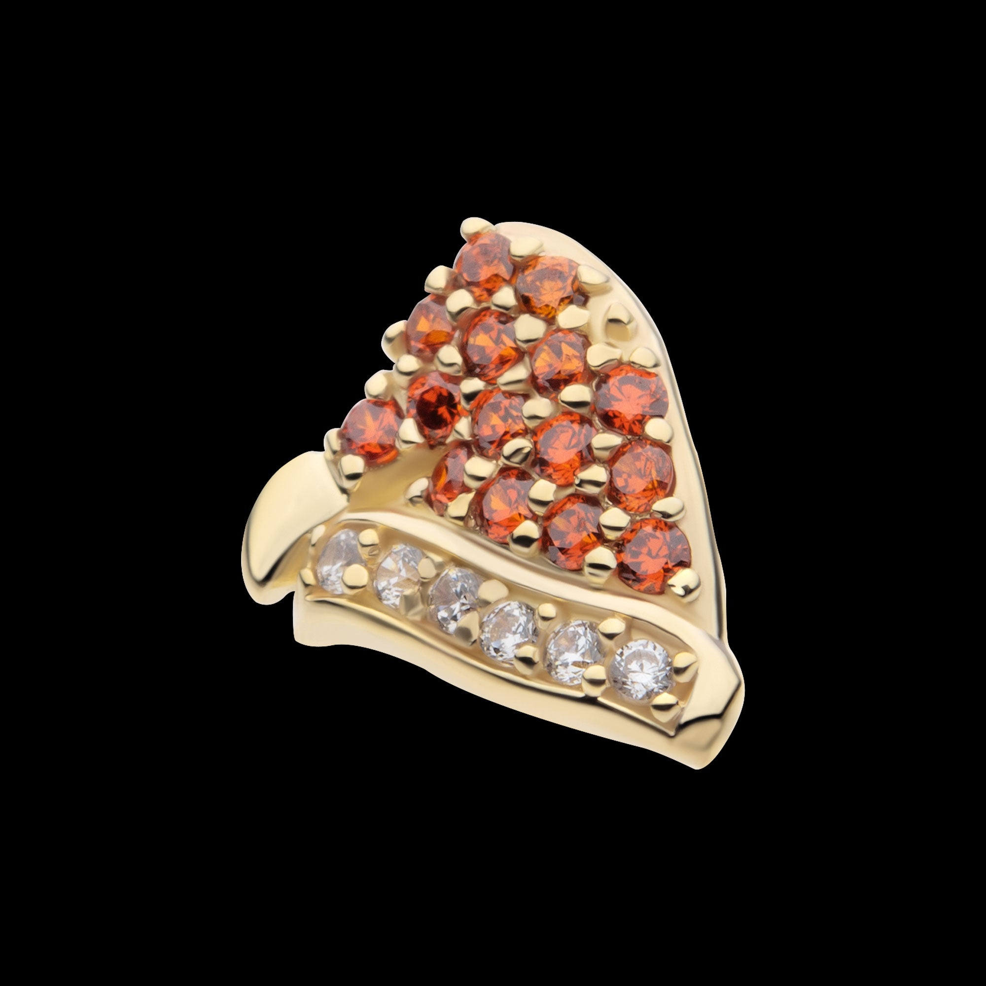 Pave Set Garnet & Clear Gem Santa Hat Flatback Stud Earring / Nosering - Garnet in 14Kt Yellow Gold