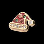Clear/Garnet/Green Gem with Red Enamel Santa Hat Flatback Stud Earring / Nosering - Garnet in 14Kt Yellow Gold