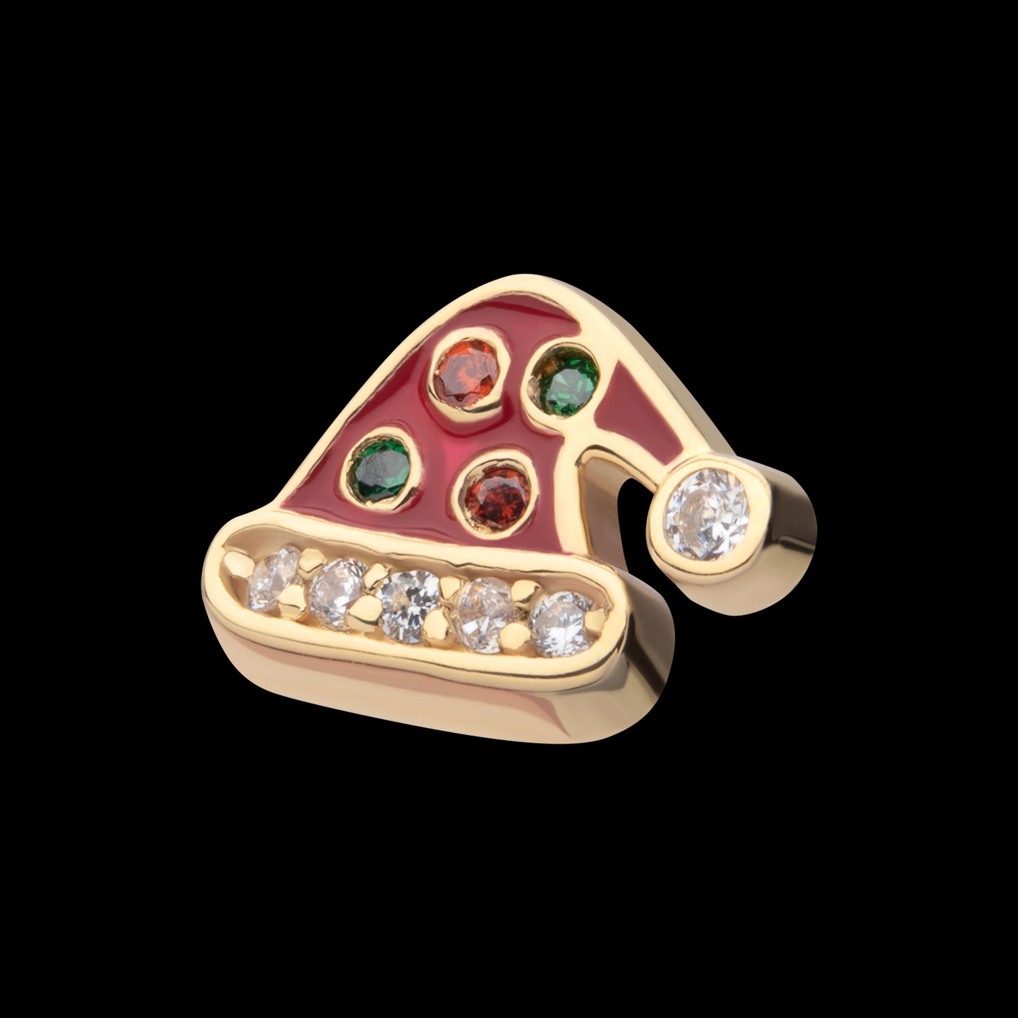 Clear/Garnet/Green Gem with Red Enamel Santa Hat Flatback Stud Earring / Nosering - Garnet in 14Kt Yellow Gold