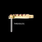 Garnet Gem with Green Enamel Christmas Bell Flatback Stud Earring / Nosering - Garnet in 14Kt Yellow Gold