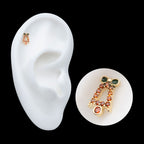 Garnet Gem with Green Enamel Christmas Bell Flatback Stud Earring / Nosering - Garnet in 14Kt Yellow Gold
