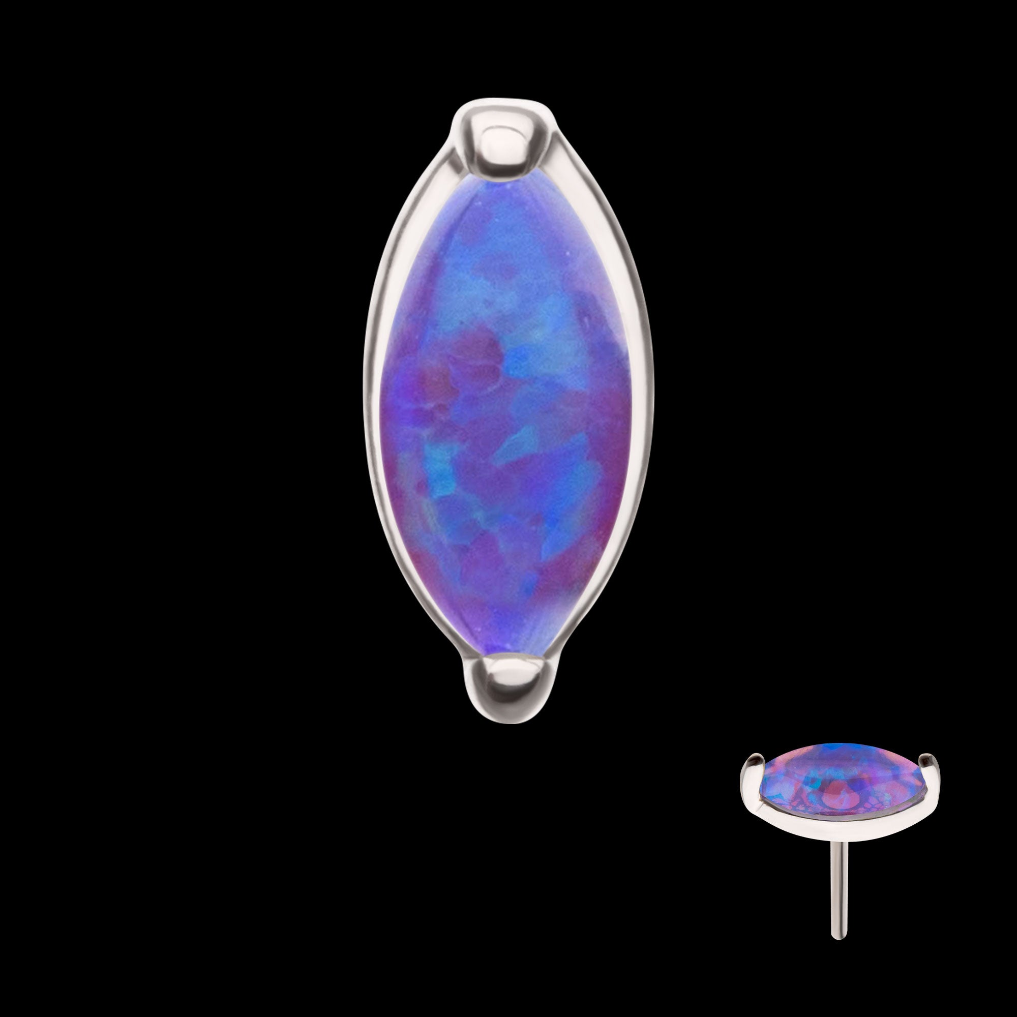 Prong Set Marquise Opal Flatback Stud Earring / Nosering - Opal in 14Kt White Gold