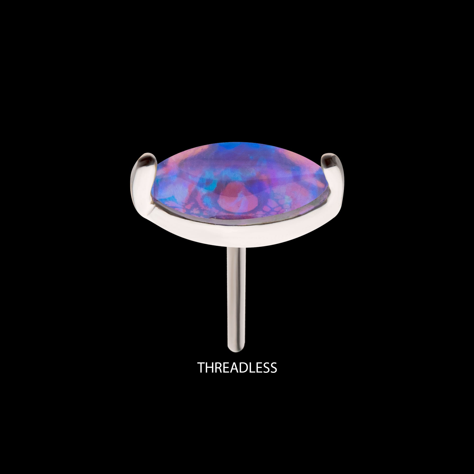 Prong Set Marquise Opal Flatback Stud Earring / Nosering - Opal in 14Kt White Gold