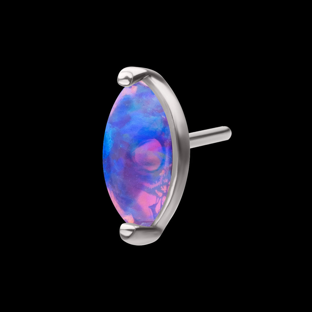 Prong Set Marquise Opal Flatback Stud Earring / Nosering - Opal in 14Kt White Gold