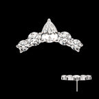 Curved Bar with Round & Teadrop Gem Cluster Flatback Stud Earring / Nosering - Gem in 14Kt White Gold