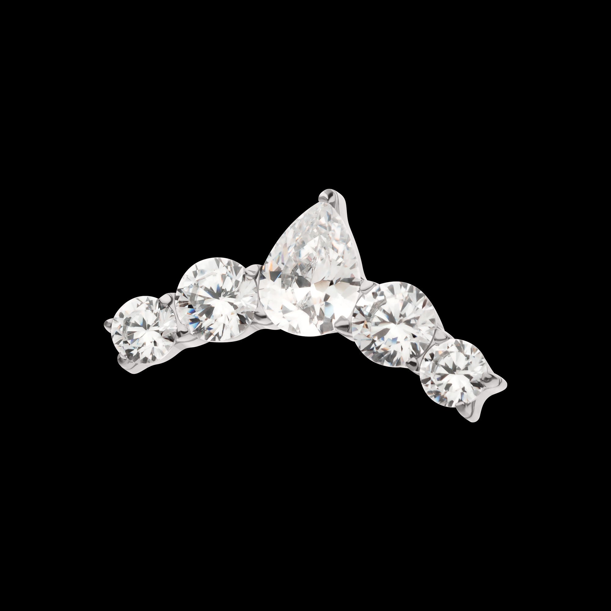 Curved Bar with Round & Teadrop Gem Cluster Flatback Stud Earring / Nosering - Gem in 14Kt White Gold