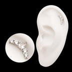 Curved Bar with Round & Teadrop Gem Cluster Flatback Stud Earring / Nosering - Gem in 14Kt White Gold