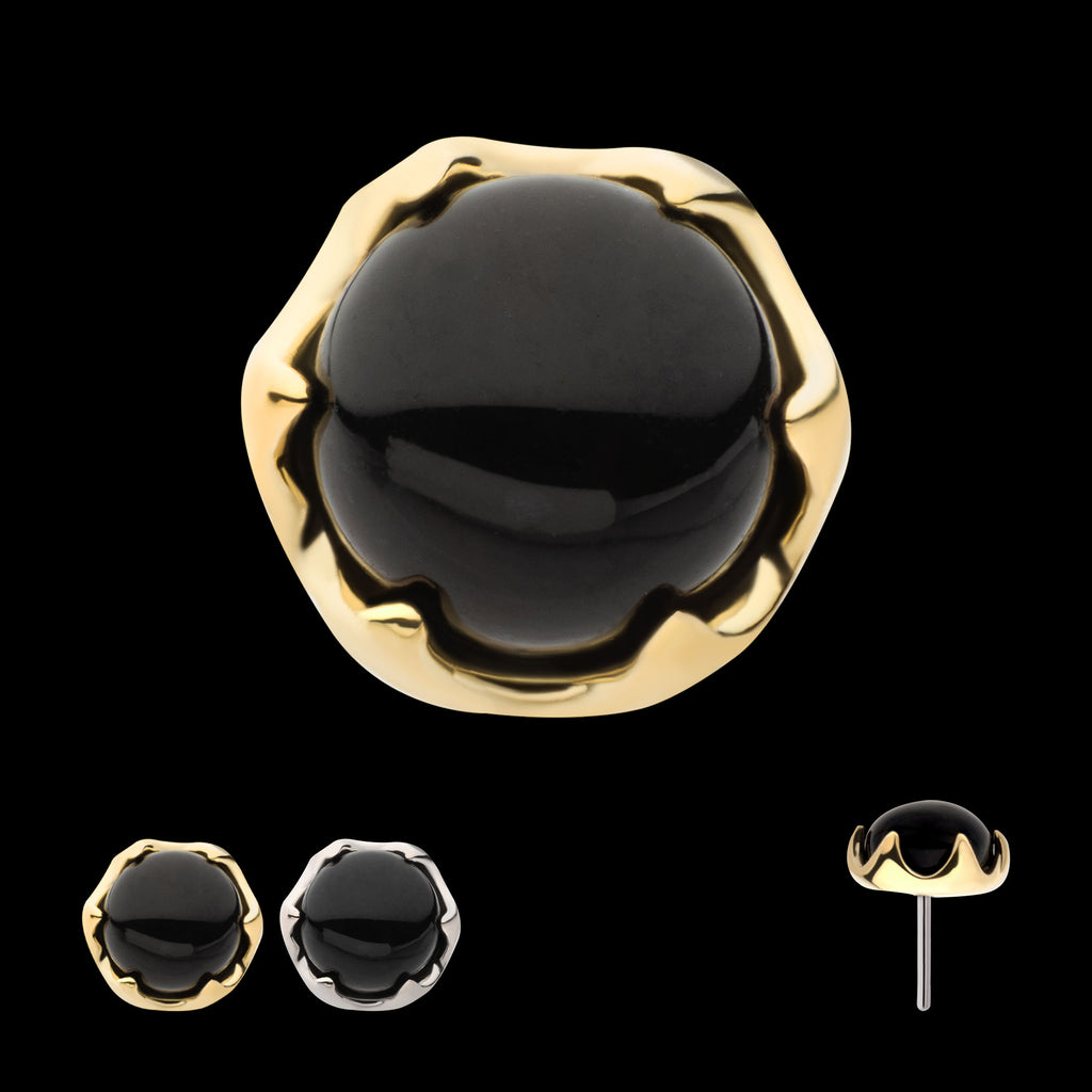 6 Prong Black Onyx Flatback Stud Earring / Nosering - 14Kt Gold