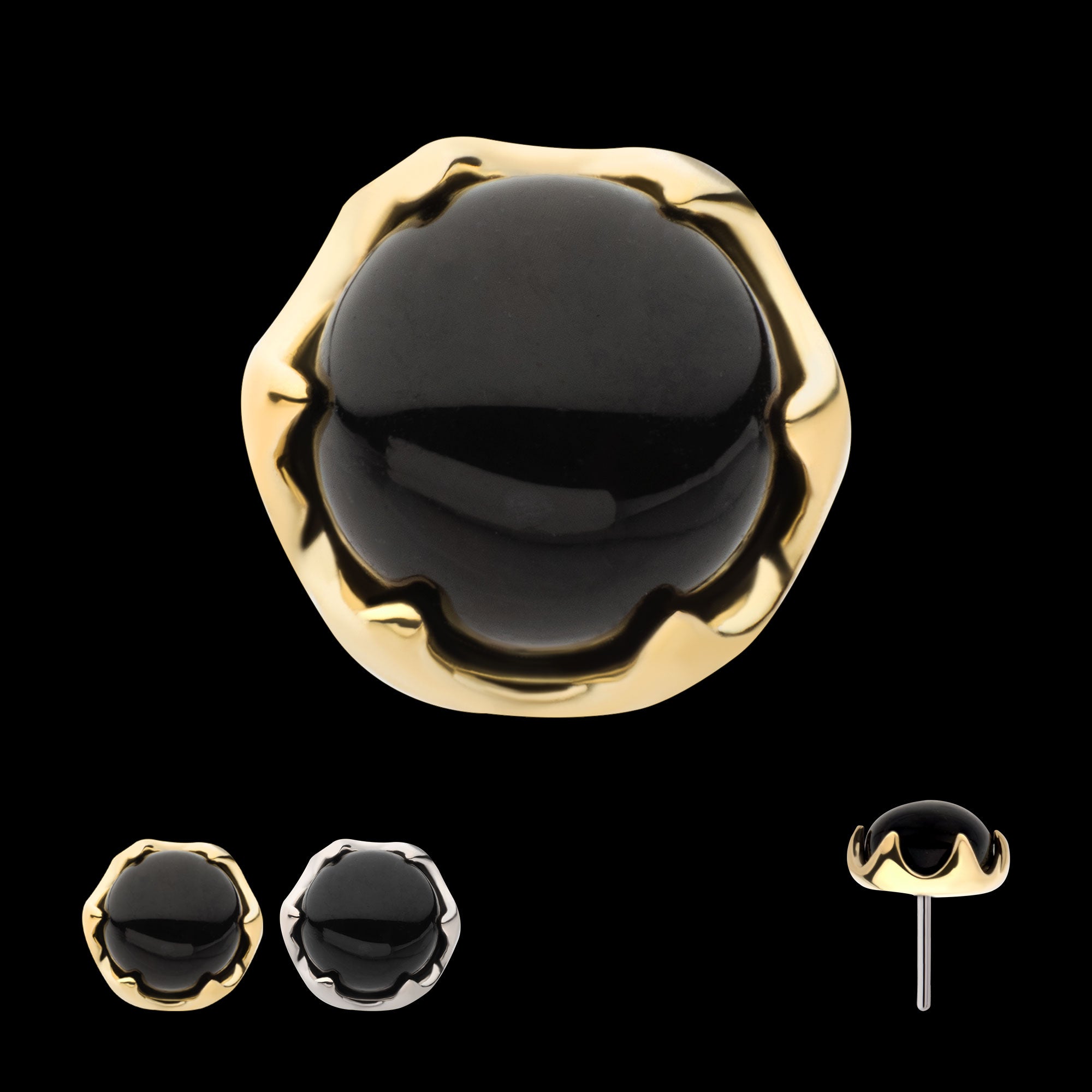 6 Prong Black Onyx Flatback Stud Earring / Nosering - 14Kt Gold