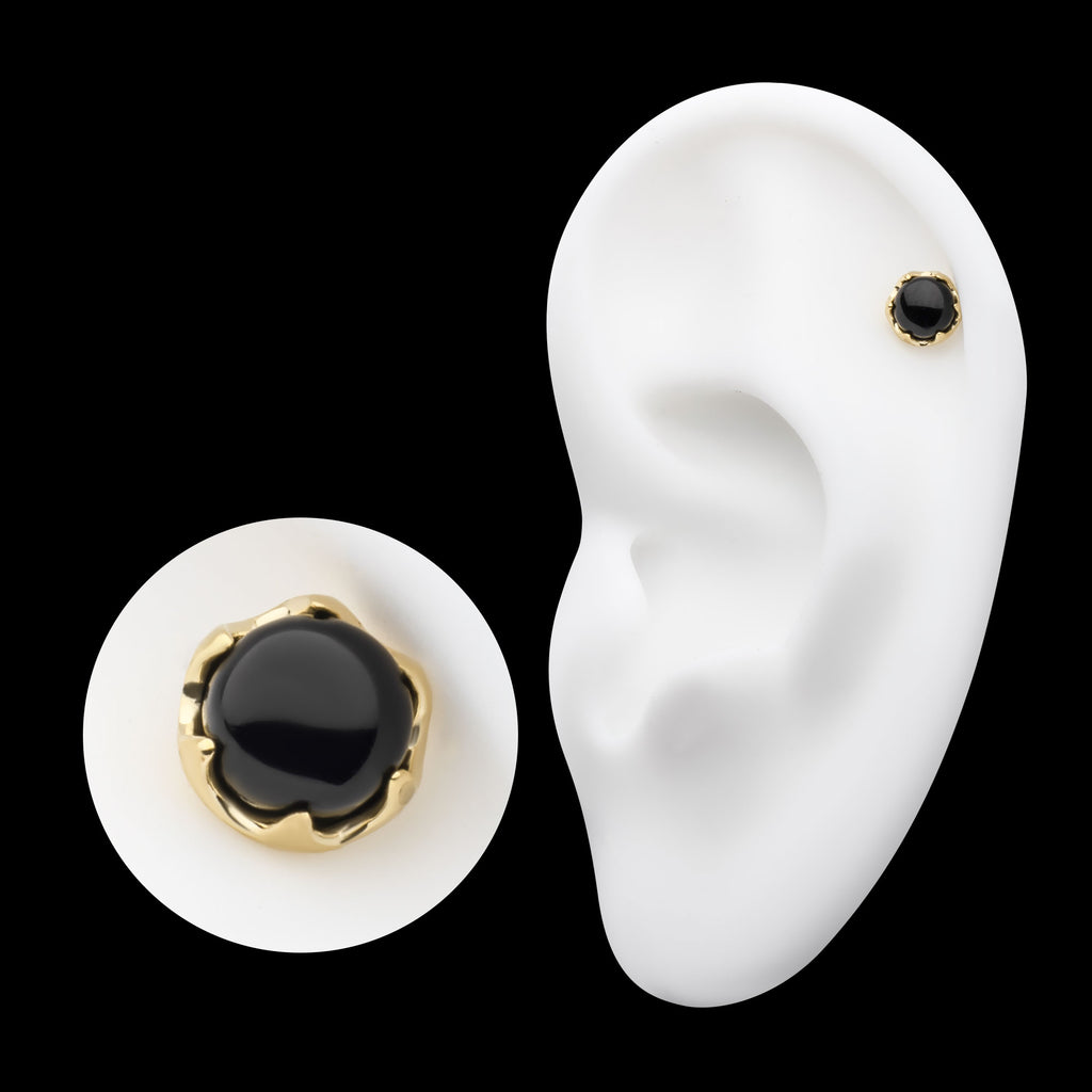 6 Prong Black Onyx Flatback Stud Earring / Nosering - 14Kt Gold