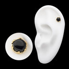 6 Prong Black Onyx Flatback Stud Earring / Nosering - 14Kt Gold