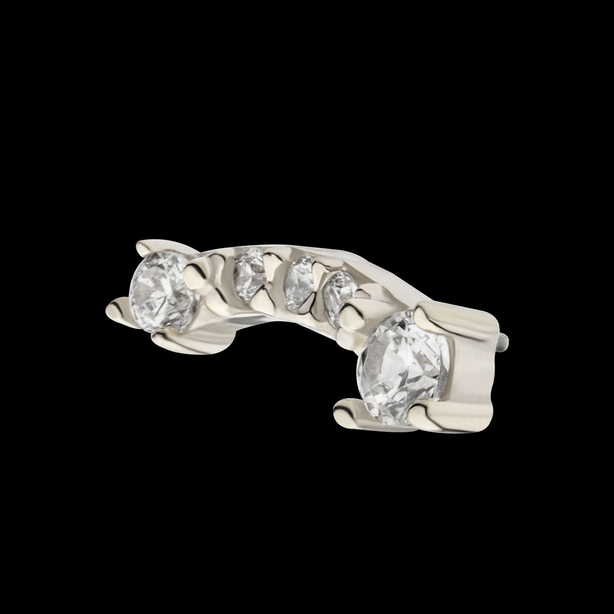 Curved Bar Threadless Earring / Nosering Top – 5 Clear CZ in 14Kt White Gold