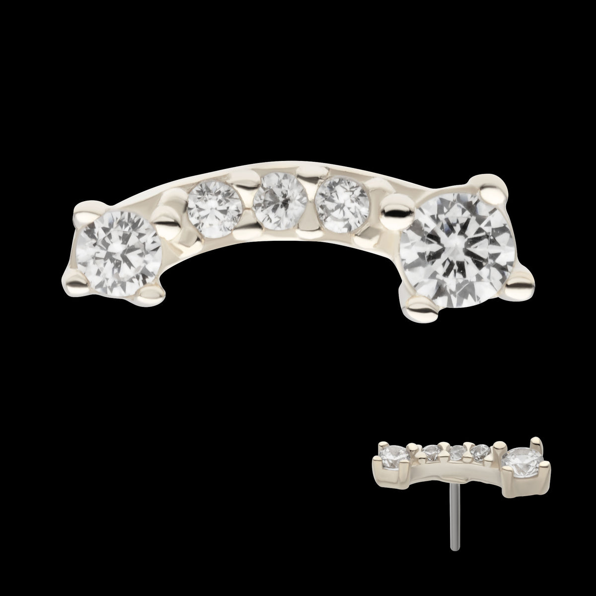 Curved Bar Threadless Earring / Nosering Top – 5 Clear CZ in 14Kt White Gold