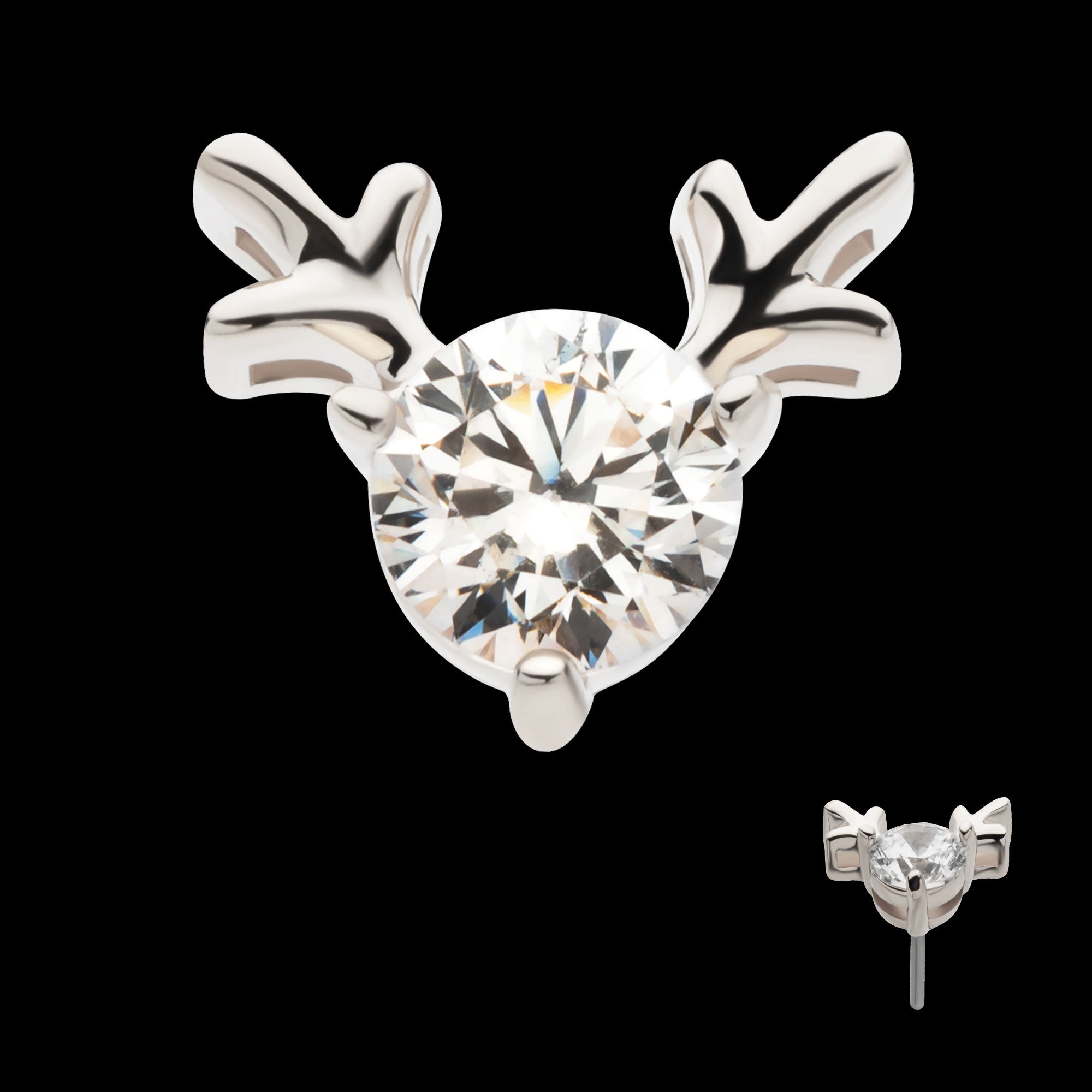 Prong Set 3mm Clear CZ Reindeer Flatback Stud Earring / Nosering - Clear CZ in 14Kt White Gold