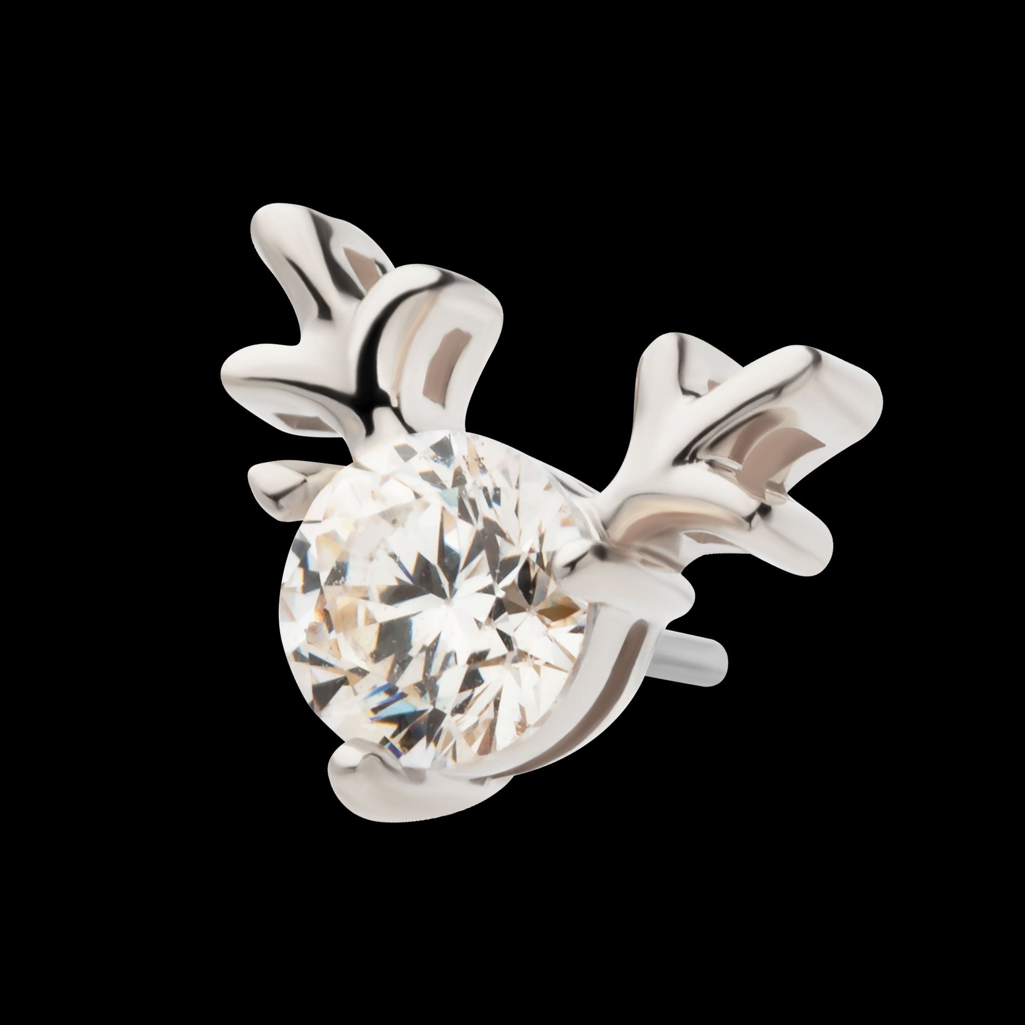 Prong Set 3mm Clear CZ Reindeer Flatback Stud Earring / Nosering - Clear CZ in 14Kt White Gold