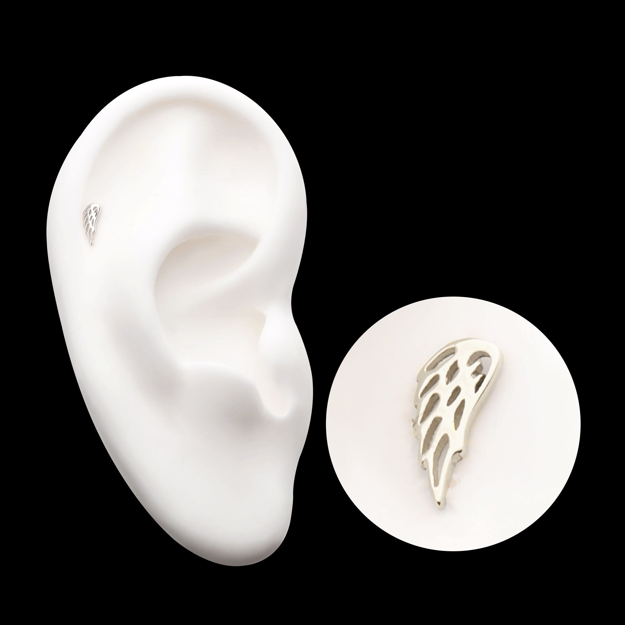 Angel Wing (Right Ear) Flatback Stud Earring / Nosering - 14Kt Gold
