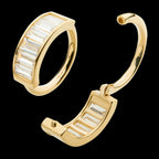 6 Baguette Clear CZ Side Facing Hinged Segment Clicker Hoop Earring / Nosering – 14Kt Gold