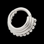 Quadruple Stacked Side Facing Hinged Segment Clicker with Clustered Beads Hoop Earring / Nosering – Titanium
