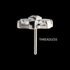 Titanium Threadless with Prong Set 7 CZ Flower Top