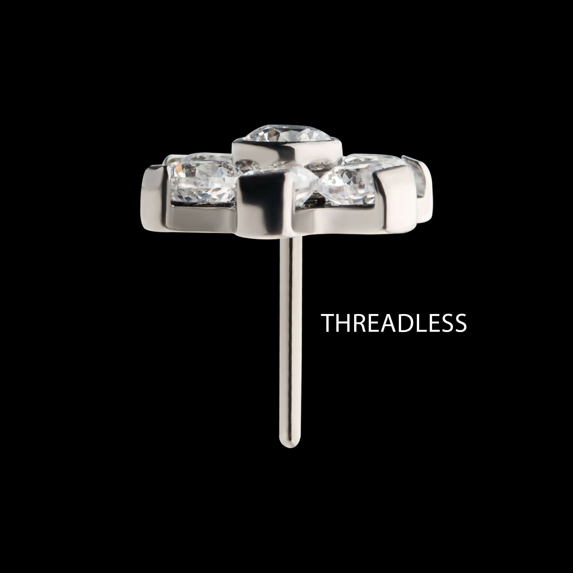 Titanium Threadless with Prong Set 7 CZ Flower Top
