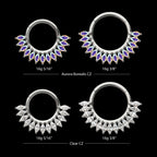 Prong Set Marquise Gem Cluster Fan Front Facing Hinged Segment Clicker Hoop Earring / Nosering – Titanium