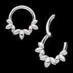 Clustered 3-Petal Flower Front Facing Hinged Segment Clicker Hoop Earring / Nosering – Titanium