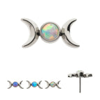 Bezel Set Round Opal Triple Moon Phase Flatback Stud Earring / Nosering - Opal in Titanium