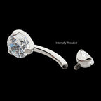 Internally Threaded with Prong Set Round AAA CZ Fixed Navel Earring / Nosering – Titanium