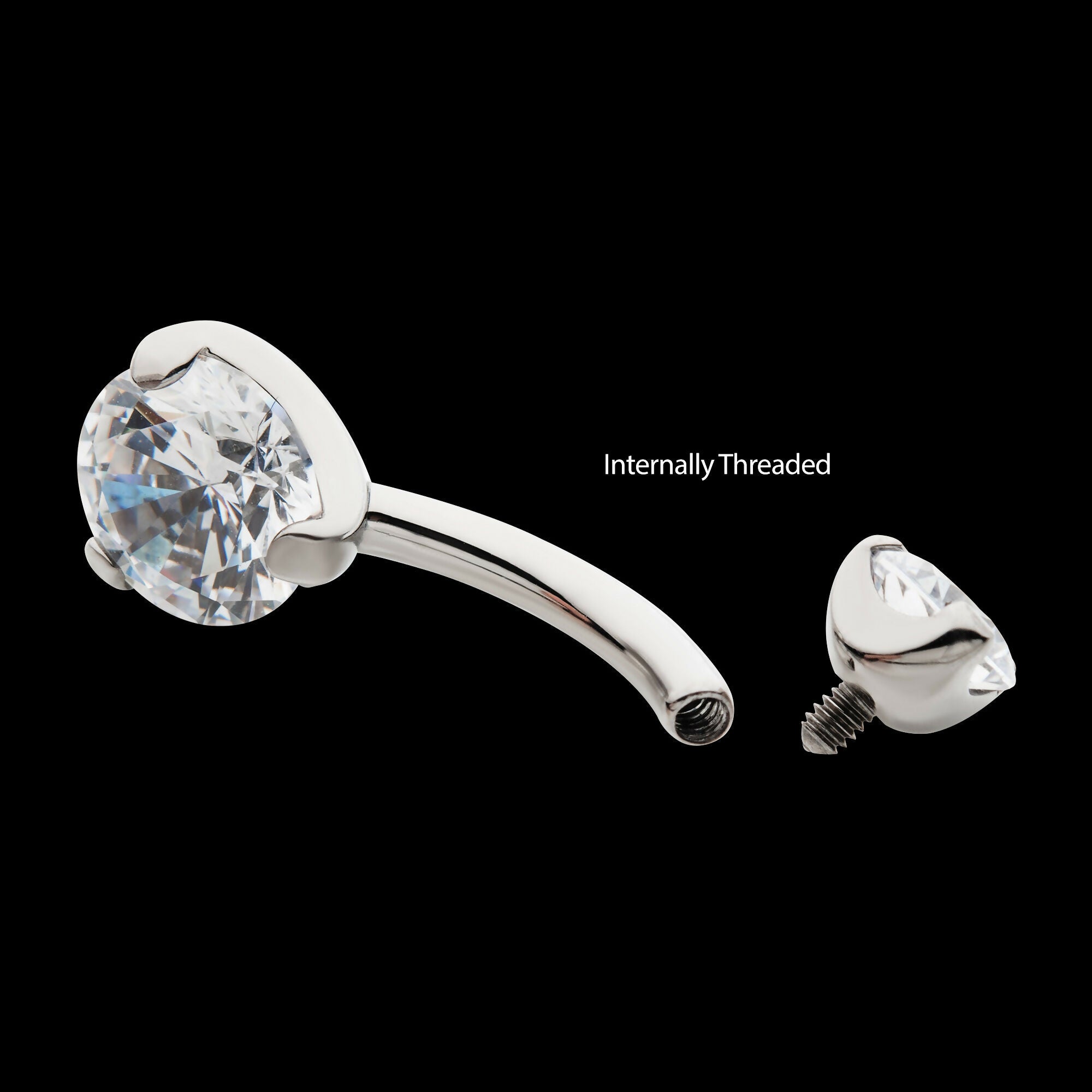 Internally Threaded with Prong Set Round AAA CZ Fixed Navel Earring / Nosering – Titanium