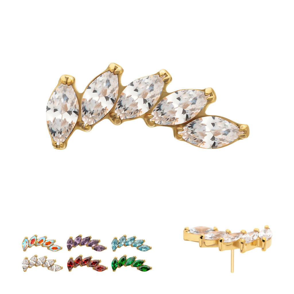 5 Marquise Staggered Cluster Prong Gem Flatback Stud Earring / Nosering - Gem in 24Kt Gold PVD Titanium