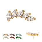 5 Marquise Staggered Cluster Prong Gem Flatback Stud Earring / Nosering - Gem in 24Kt Gold PVD Titanium