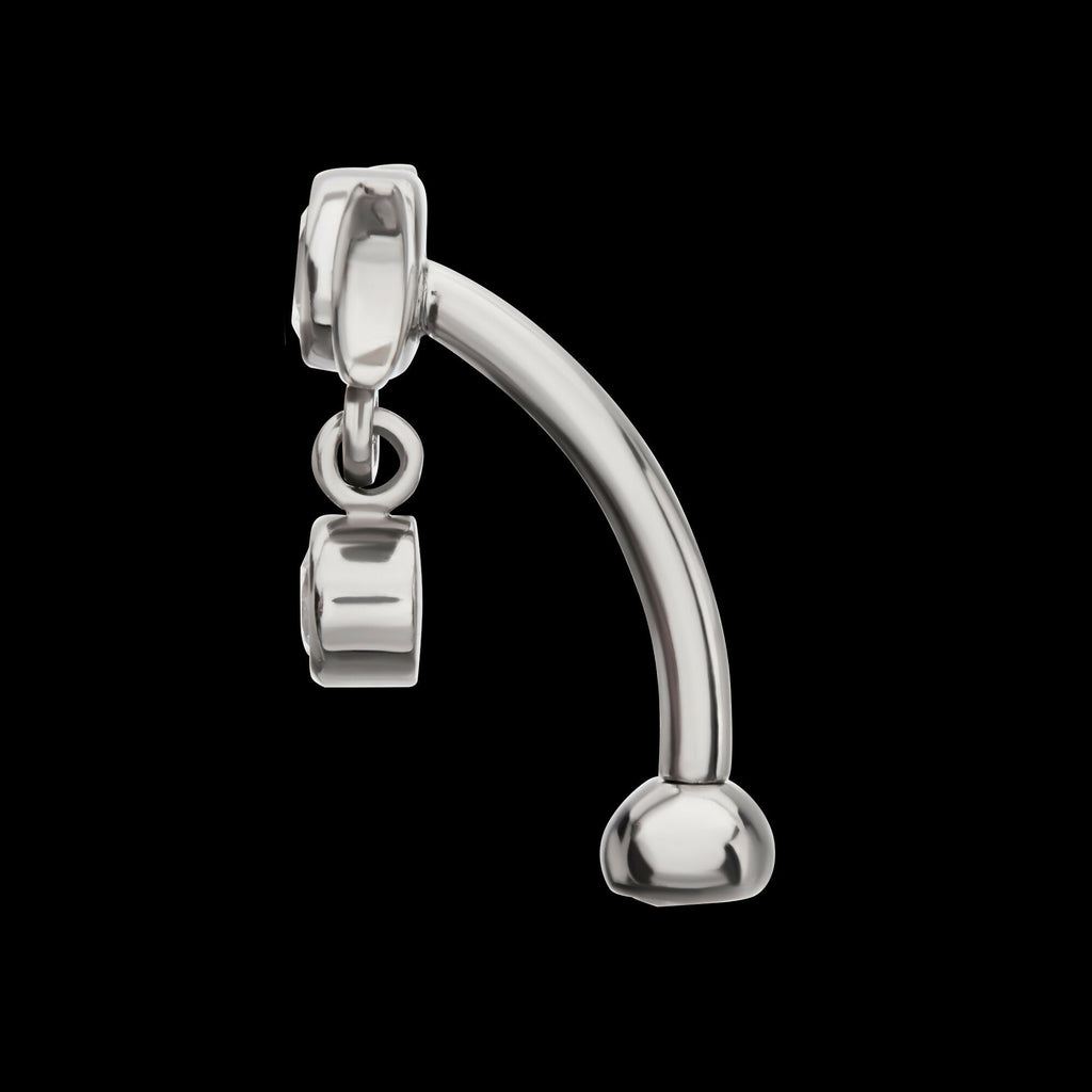 Internally Threaded Gem Triple Moon Phase Fixed Top Curved Barbell with Floating Bezel CZ Dangle Earring / Nosering – Titanium
