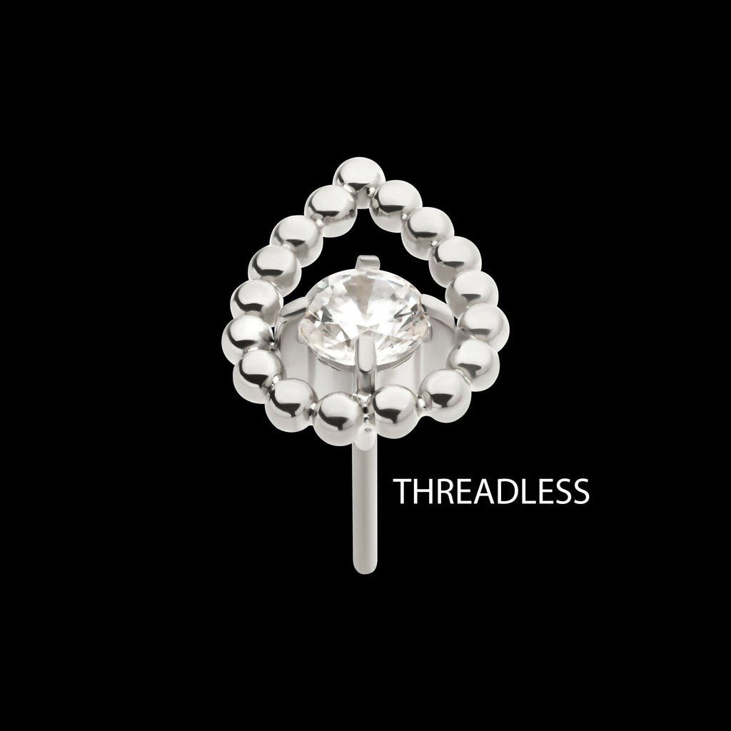 Titanium Threadless Hollow Teardrop Shape Beads with Prong Set CZ Top